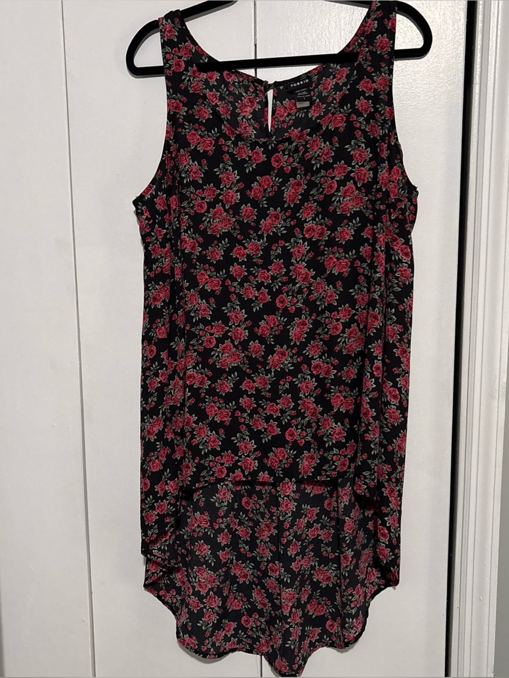 Torrid Black Multicolor Floral Sheer Hi Low Tank Top Size 1 Boho Plus Size